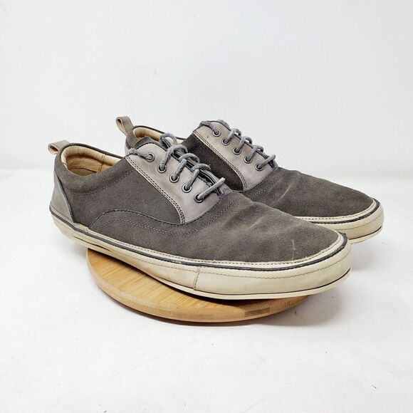 John Varvatos Shoes Mens 13 Redding Low Grey Leather Canvas Sneaker Distressed - Picture 2 of 14